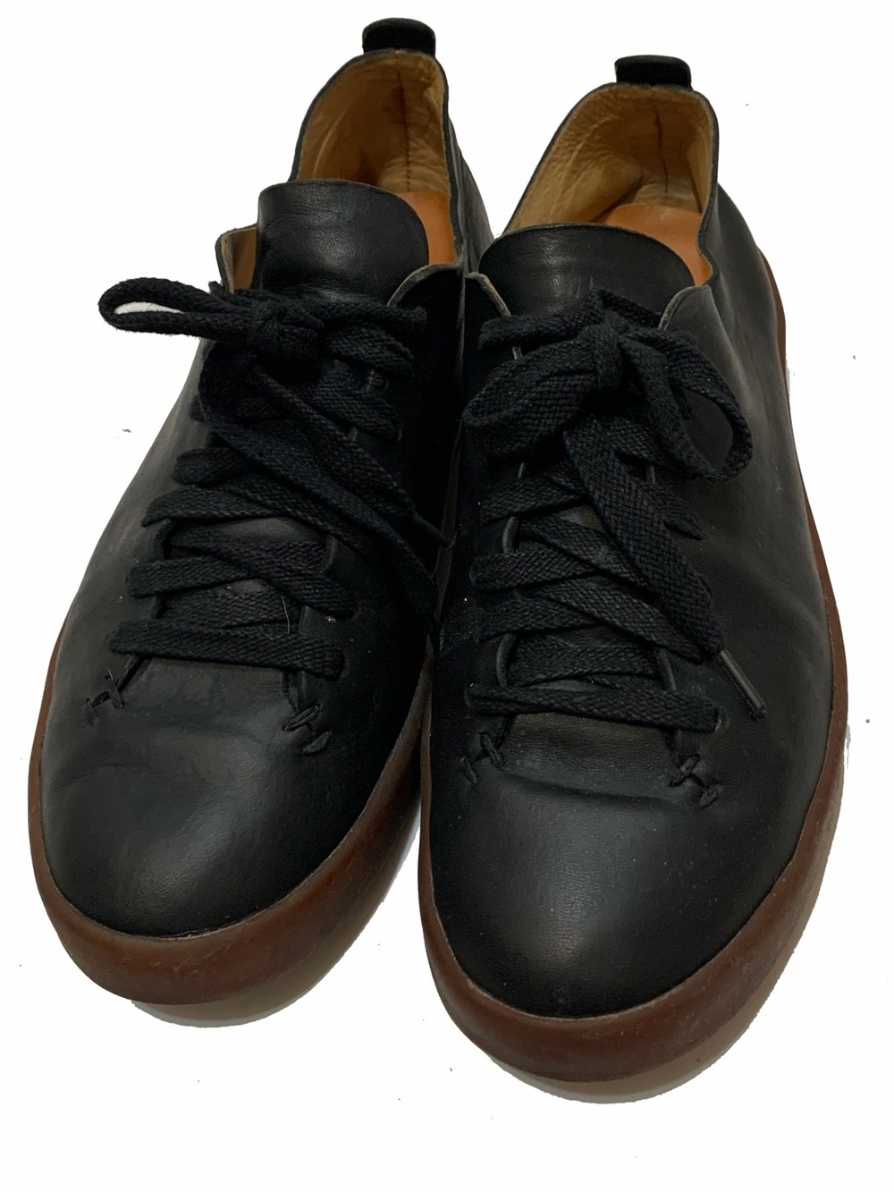 FEIT Black Leather Low-Top Sneakers with Brown Rubber Sole